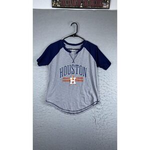 Houston Astros Shirt Womens Small Gray Navy Blue MLB Baseball Raglan Majestic